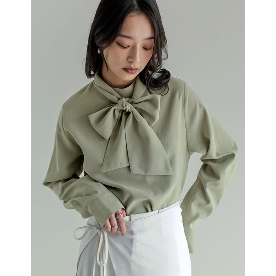 卒業式 母 服装 セレモニー トップス ブラウス 長袖 レディース 4色 M/L タイ付き リボン シャツ ハイネック ピーチスキン カラーシャツ 春カラー 春夏 | Re:EDIT | 08