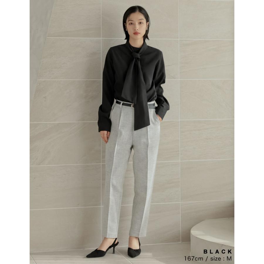 卒業式 母 服装 セレモニー トップス ブラウス 長袖 レディース 4色 M/L タイ付き リボン シャツ ハイネック ピーチスキン カラーシャツ 春カラー 春夏 | Re:EDIT | 11