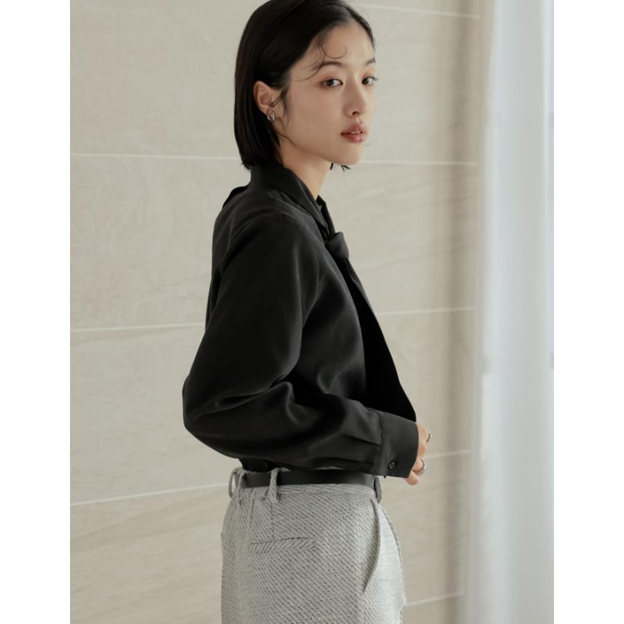 卒業式 母 服装 セレモニー トップス ブラウス 長袖 レディース 4色 M/L タイ付き リボン シャツ ハイネック ピーチスキン カラーシャツ 春カラー 春夏 | Re:EDIT | 12