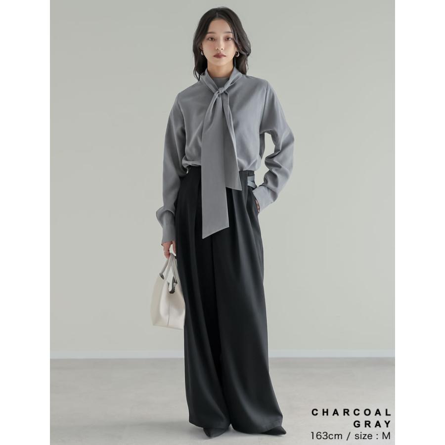 卒業式 母 服装 セレモニー トップス ブラウス 長袖 レディース 4色 M/L タイ付き リボン シャツ ハイネック ピーチスキン カラーシャツ 春カラー 春夏 | Re:EDIT | 13