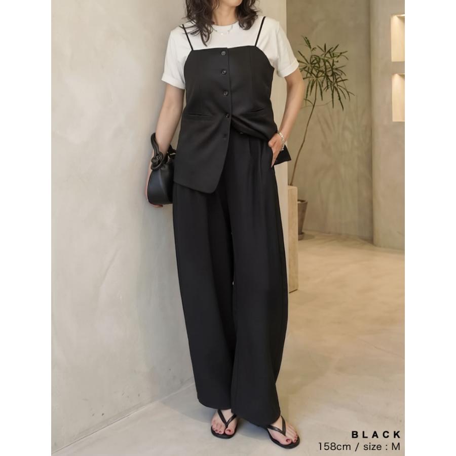 パンツ レディース カーブパンツ 低身長 高身長 ワイドパンツ スラックス バレルレッグ ポケットあり ウエストバッグゴム 体型カバー 春夏 | Re:EDIT | 18
