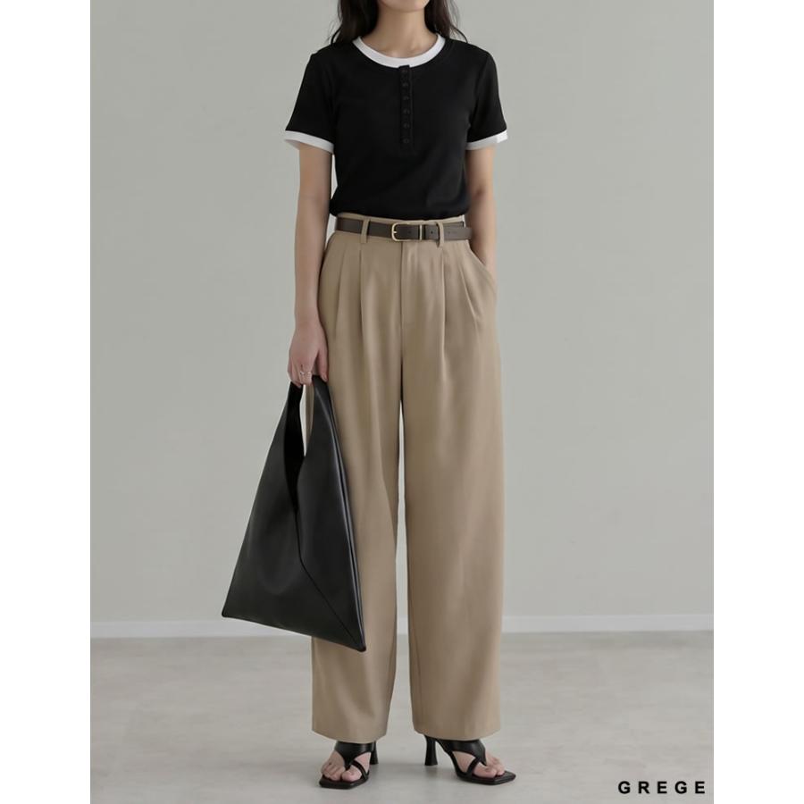 パンツ レディース カーブパンツ 低身長 高身長 ワイドパンツ スラックス バレルレッグ ポケットあり ウエストバッグゴム 体型カバー 春夏 | Re:EDIT | 21