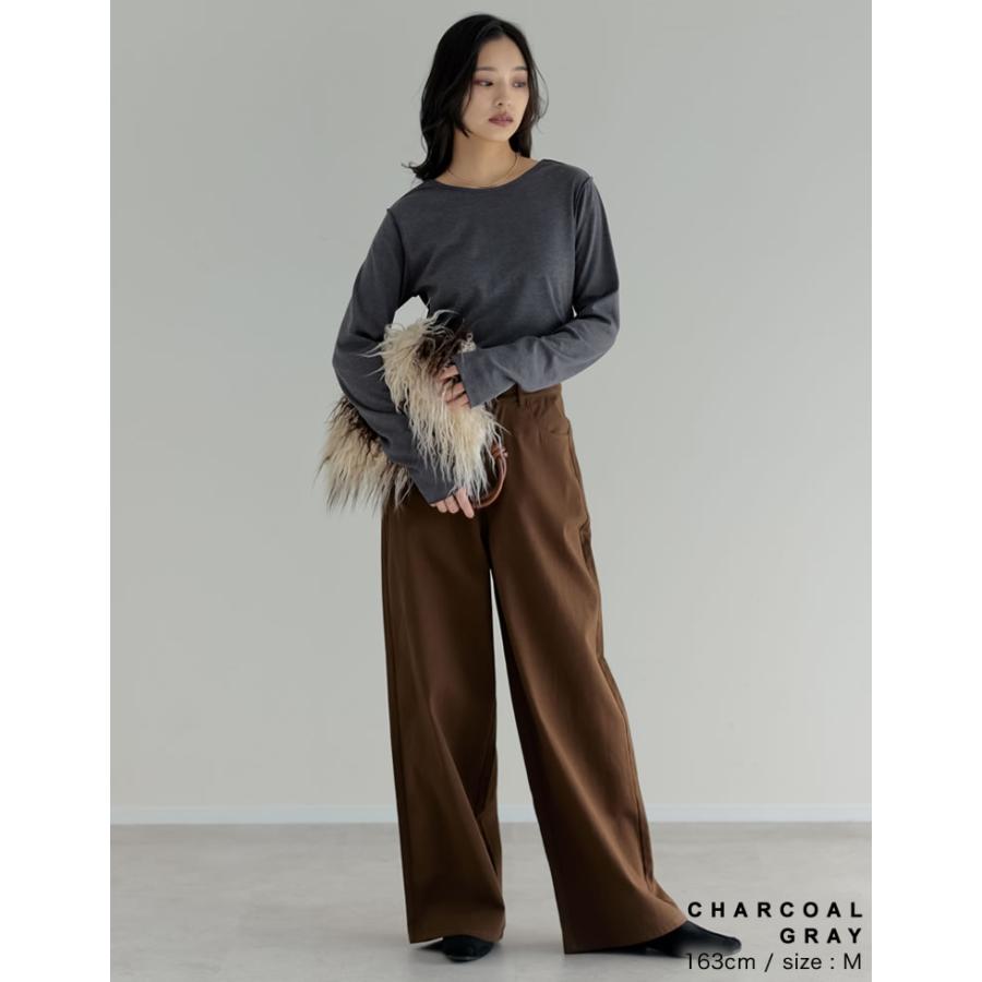 裏起毛 トップス レディース 6色 M/L/XL 長袖 防寒 インナー あったかインナー シャツ カットソー 前後2WAY 秋冬 | Re:EDIT | 20