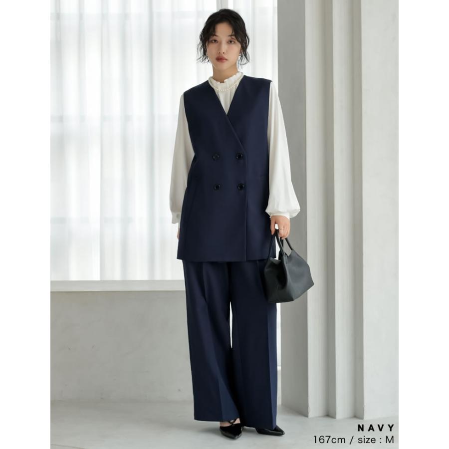 美品！ビッグサイズL！リアルレザータック入りスラックスパンツ Re:EDIT（リエディ） パンツ スラックス レディース 3色 低身長 高身長