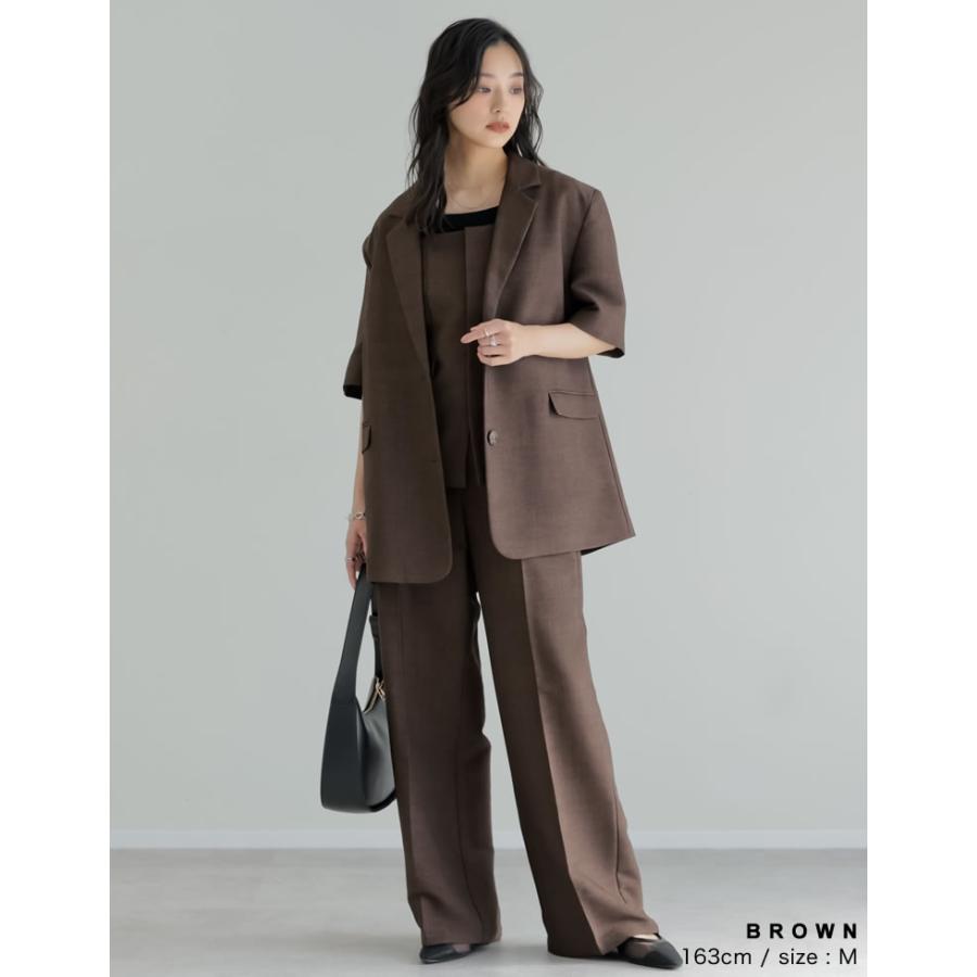 ジャケット レディース アウター 4色 M/L 半袖 シングル 防シワ 手洗い可 UVカット セットアップ対応 リネンライク 麻調 ポケットあり 春夏 | Re:EDIT | 19