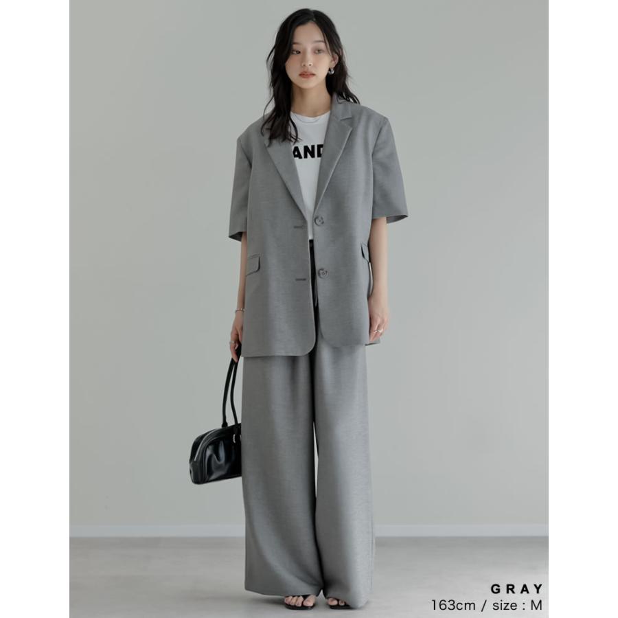ジャケット レディース アウター 4色 M/L 半袖 シングル 防シワ 手洗い可 UVカット セットアップ対応 リネンライク 麻調 ポケットあり 春夏 | Re:EDIT | 20