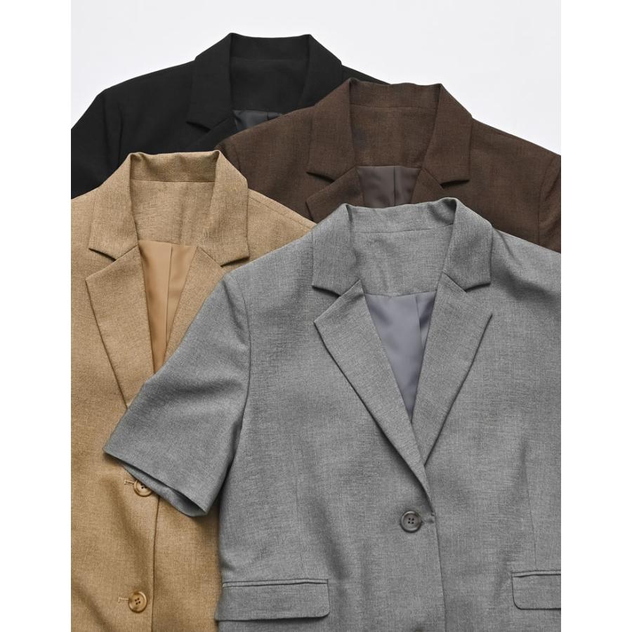 ジャケット レディース アウター 4色 M/L 半袖 シングル 防シワ 手洗い可 UVカット セットアップ対応 リネンライク 麻調 ポケットあり 春夏 | Re:EDIT | 05