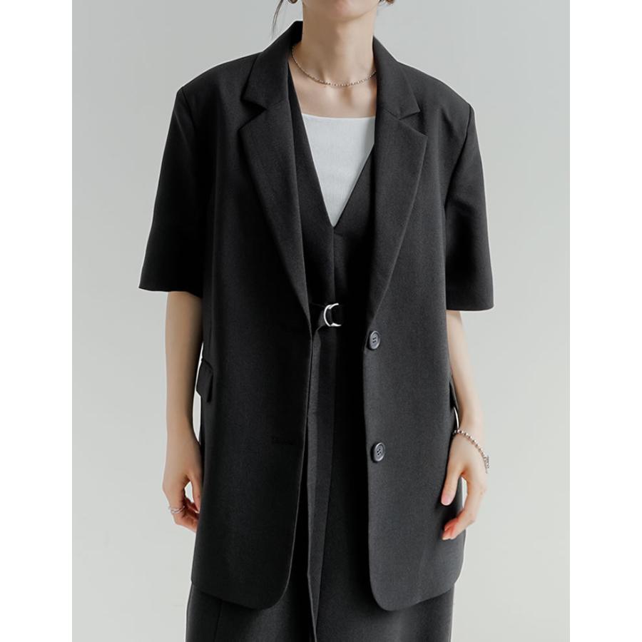 ジャケット レディース アウター 4色 M/L 半袖 シングル 防シワ 手洗い可 UVカット セットアップ対応 リネンライク 麻調 ポケットあり 春夏 | Re:EDIT | 06