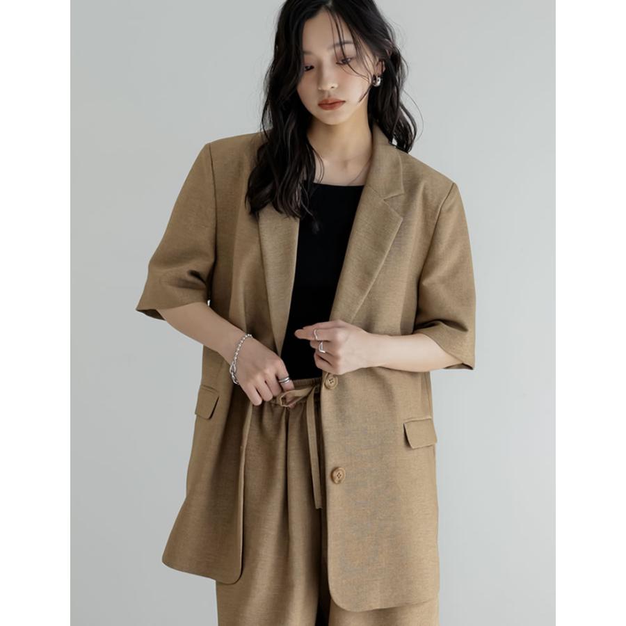 ジャケット レディース アウター 4色 M/L 半袖 シングル 防シワ 手洗い可 UVカット セットアップ対応 リネンライク 麻調 ポケットあり 春夏 | Re:EDIT | 07