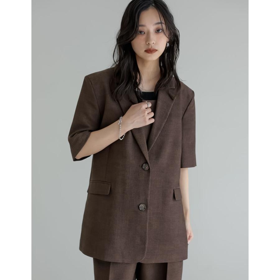 ジャケット レディース アウター 4色 M/L 半袖 シングル 防シワ 手洗い可 UVカット セットアップ対応 リネンライク 麻調 ポケットあり 春夏 | Re:EDIT | 08