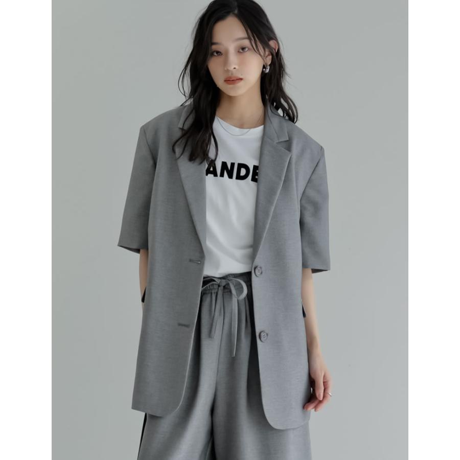 ジャケット レディース アウター 4色 M/L 半袖 シングル 防シワ 手洗い可 UVカット セットアップ対応 リネンライク 麻調 ポケットあり 春夏 | Re:EDIT | 09