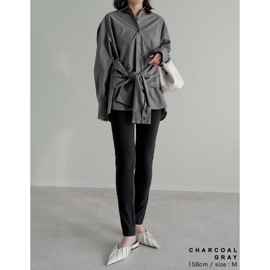 トップス シャツ ブラウス レディース 4色 M/L ウエスト巻き ウエストデザイン 長袖 レイヤード風 体型カバー春夏 | Re:EDIT | 17