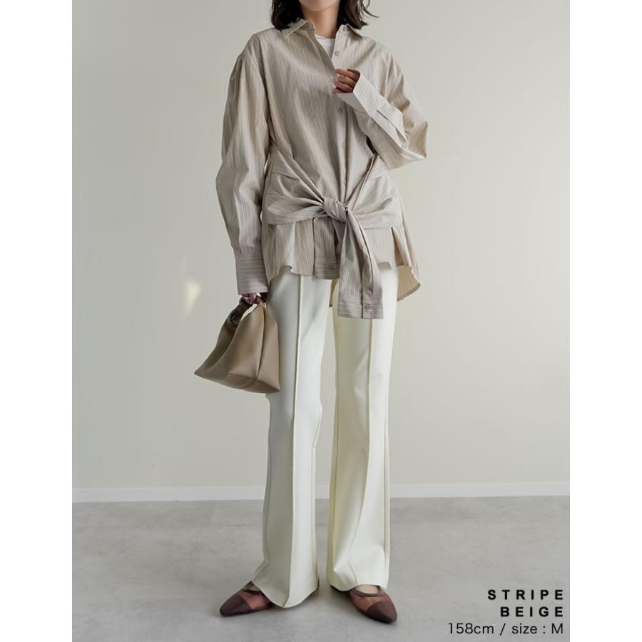 トップス シャツ ブラウス レディース 4色 M/L ウエスト巻き ウエストデザイン 長袖 レイヤード風 体型カバー春夏 | Re:EDIT | 19