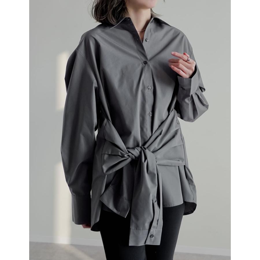 トップス シャツ ブラウス レディース 4色 M/L ウエスト巻き ウエストデザイン 長袖 レイヤード風 体型カバー春夏 | Re:EDIT | 08