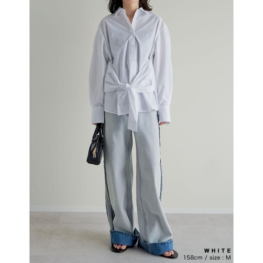 トップス シャツ ブラウス レディース 4色 M/L ウエスト巻き ウエストデザイン 長袖 レイヤード風 体型カバー春夏 | Re:EDIT | 11