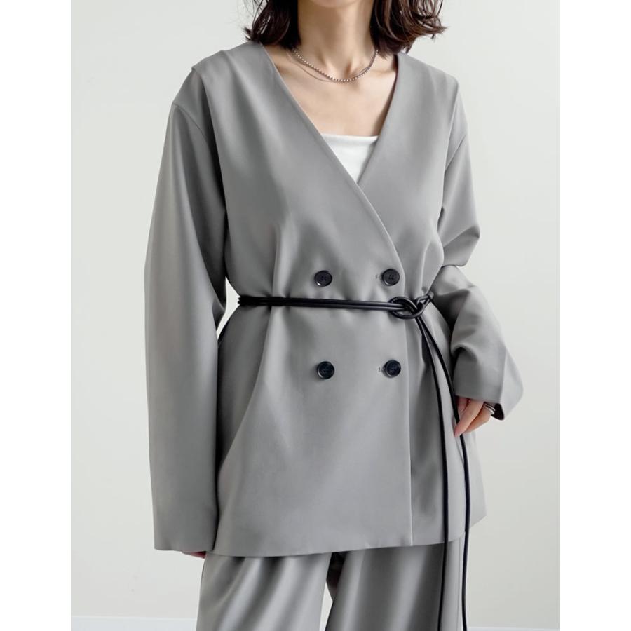 ジャケット アウター レディース 4色 M/L ノーカラー ベルト付き セットアップ対応 体型カバー ポケットあり 春夏 | Re:EDIT | 09