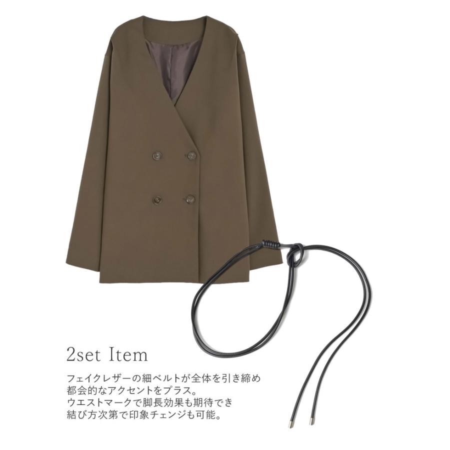 ジャケット アウター レディース 4色 M/L ノーカラー ベルト付き セットアップ対応 体型カバー ポケットあり 春夏 | Re:EDIT | 11