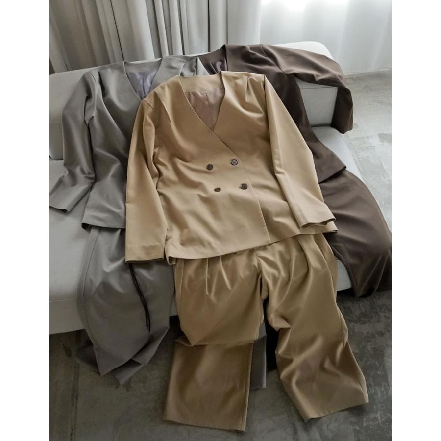 パンツ スラックス レディース 4色 低身長 高身長 タックパンツ セットアップ対応 体型カバー ポケットあり ウエストバックゴム 春夏 | Re:EDIT | 12