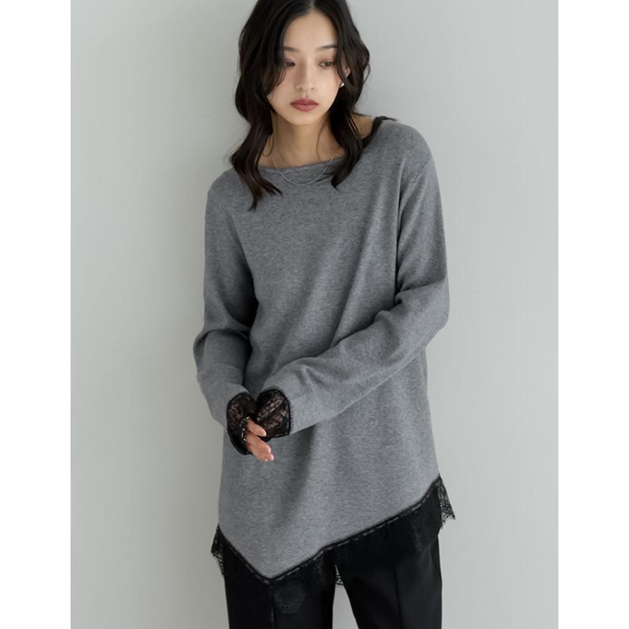 トップス 春夏ニット レディース 3色 M/L アシンメトリー レースニット 体型カバー ハイゲージ ボートネック 春夏 | Re:EDIT | 14