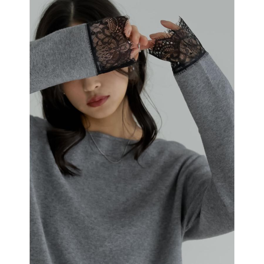 トップス 春夏ニット レディース 3色 M/L アシンメトリー レースニット 体型カバー ハイゲージ ボートネック 春夏 | Re:EDIT | 15
