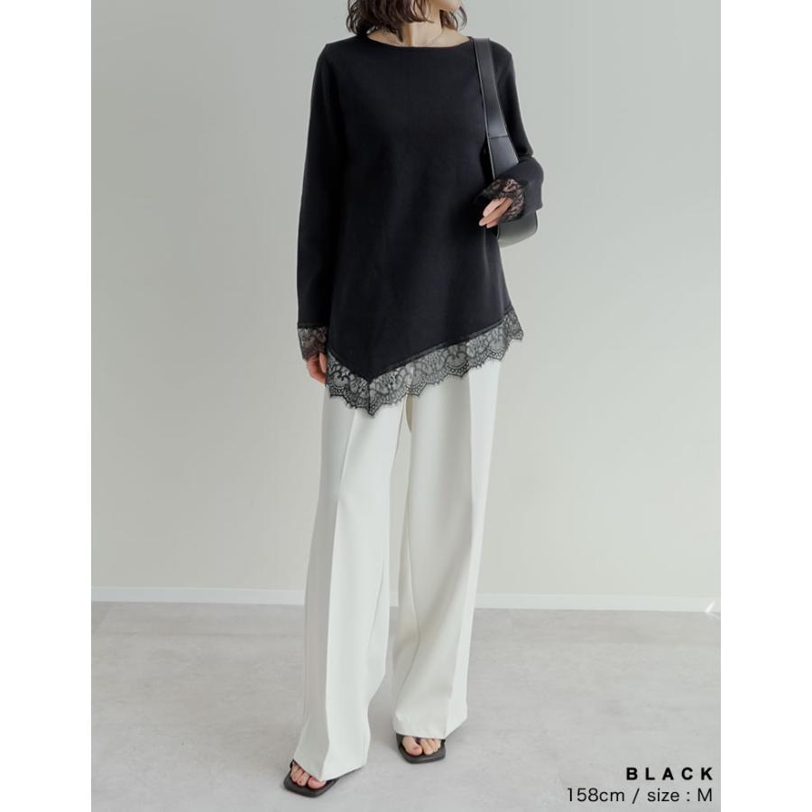 トップス 春夏ニット レディース 3色 M/L アシンメトリー レースニット 体型カバー ハイゲージ ボートネック 春夏 | Re:EDIT | 16