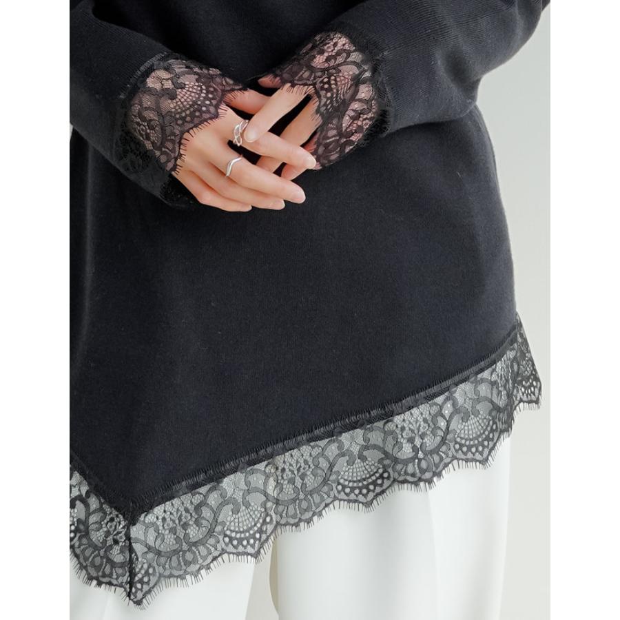 トップス 春夏ニット レディース 3色 M/L アシンメトリー レースニット 体型カバー ハイゲージ ボートネック 春夏 | Re:EDIT | 17