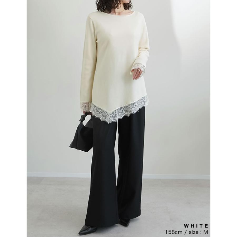 トップス 春夏ニット レディース 3色 M/L アシンメトリー レースニット 体型カバー ハイゲージ ボートネック 春夏 | Re:EDIT | 18