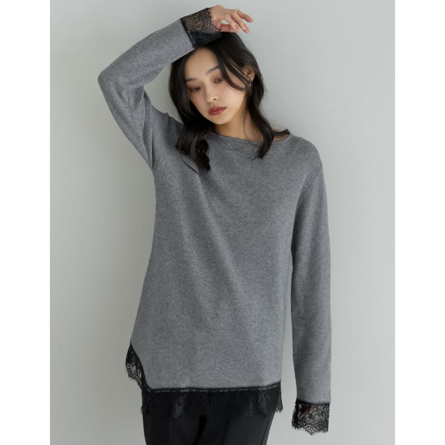 トップス 春夏ニット レディース 3色 M/L アシンメトリー レースニット 体型カバー ハイゲージ ボートネック 春夏 | Re:EDIT | 04