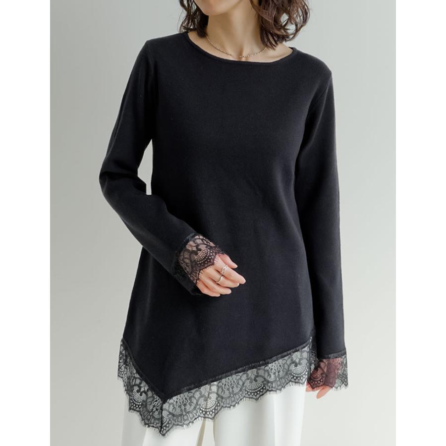 トップス 春夏ニット レディース 3色 M/L アシンメトリー レースニット 体型カバー ハイゲージ ボートネック 春夏 | Re:EDIT | 05
