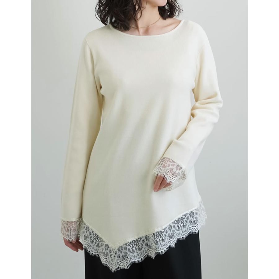 トップス 春夏ニット レディース 3色 M/L アシンメトリー レースニット 体型カバー ハイゲージ ボートネック 春夏 | Re:EDIT | 06