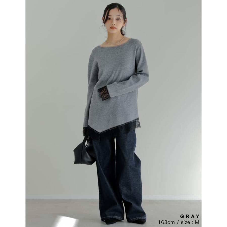 トップス 春夏ニット レディース 3色 M/L アシンメトリー レースニット 体型カバー ハイゲージ ボートネック 春夏 | Re:EDIT | 08