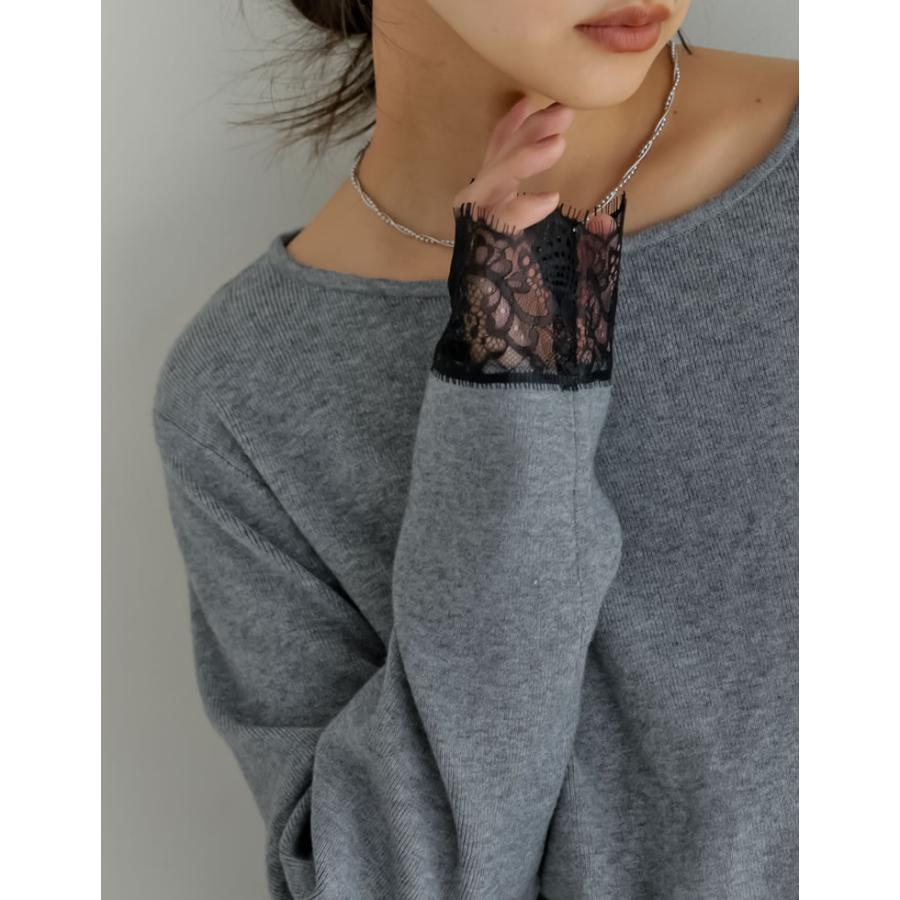 トップス 春夏ニット レディース 3色 M/L アシンメトリー レースニット 体型カバー ハイゲージ ボートネック 春夏 | Re:EDIT | 09