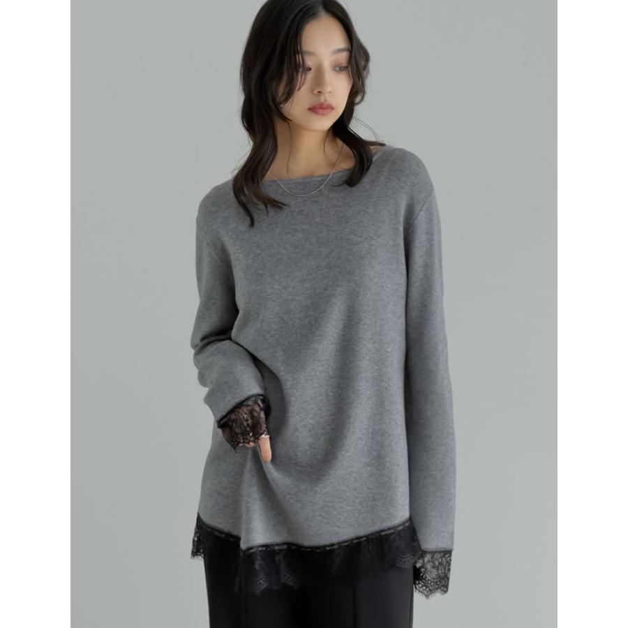 トップス 春夏ニット レディース 3色 M/L アシンメトリー レースニット 体型カバー ハイゲージ ボートネック 春夏 | Re:EDIT | 10