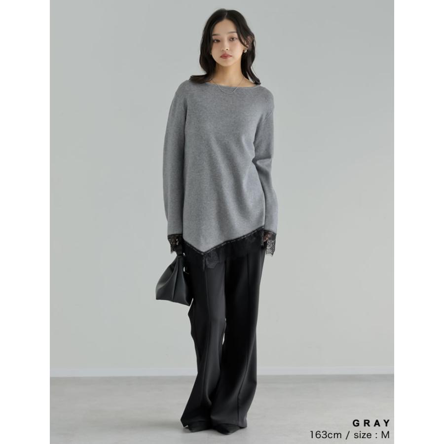 トップス 春夏ニット レディース 3色 M/L アシンメトリー レースニット 体型カバー ハイゲージ ボートネック 春夏 | Re:EDIT | 11