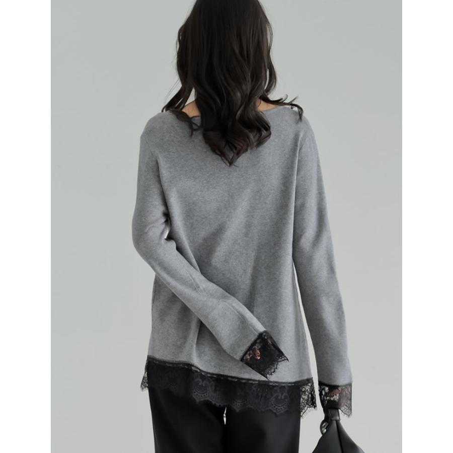 トップス 春夏ニット レディース 3色 M/L アシンメトリー レースニット 体型カバー ハイゲージ ボートネック 春夏 | Re:EDIT | 12