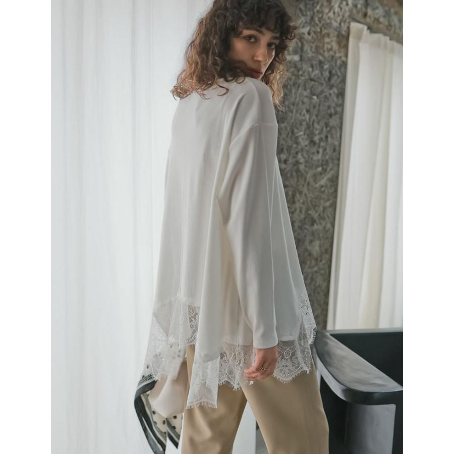 トップス チュニック レディース 2色 M/L カットソー ロンT レースデザイン ボートネック 体型カバー オーバーサイズ 春夏 | Re:EDIT | 12