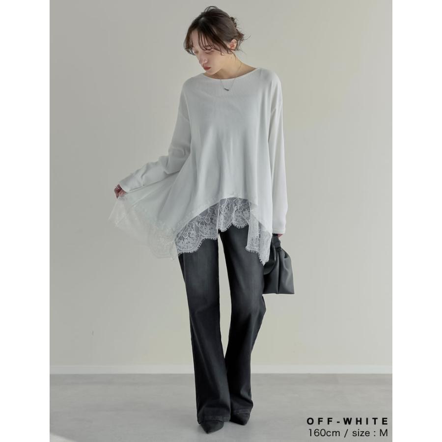 トップス チュニック レディース 2色 M/L カットソー ロンT レースデザイン ボートネック 体型カバー オーバーサイズ 春夏 | Re:EDIT | 14