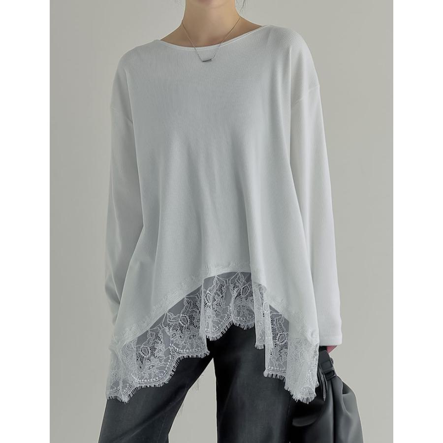 トップス チュニック レディース 2色 M/L カットソー ロンT レースデザイン ボートネック 体型カバー オーバーサイズ 春夏 | Re:EDIT | 15