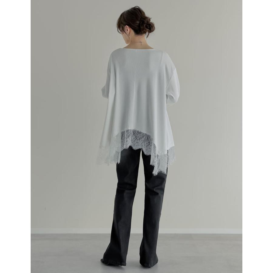 トップス チュニック レディース 2色 M/L カットソー ロンT レースデザイン ボートネック 体型カバー オーバーサイズ 春夏 | Re:EDIT | 16