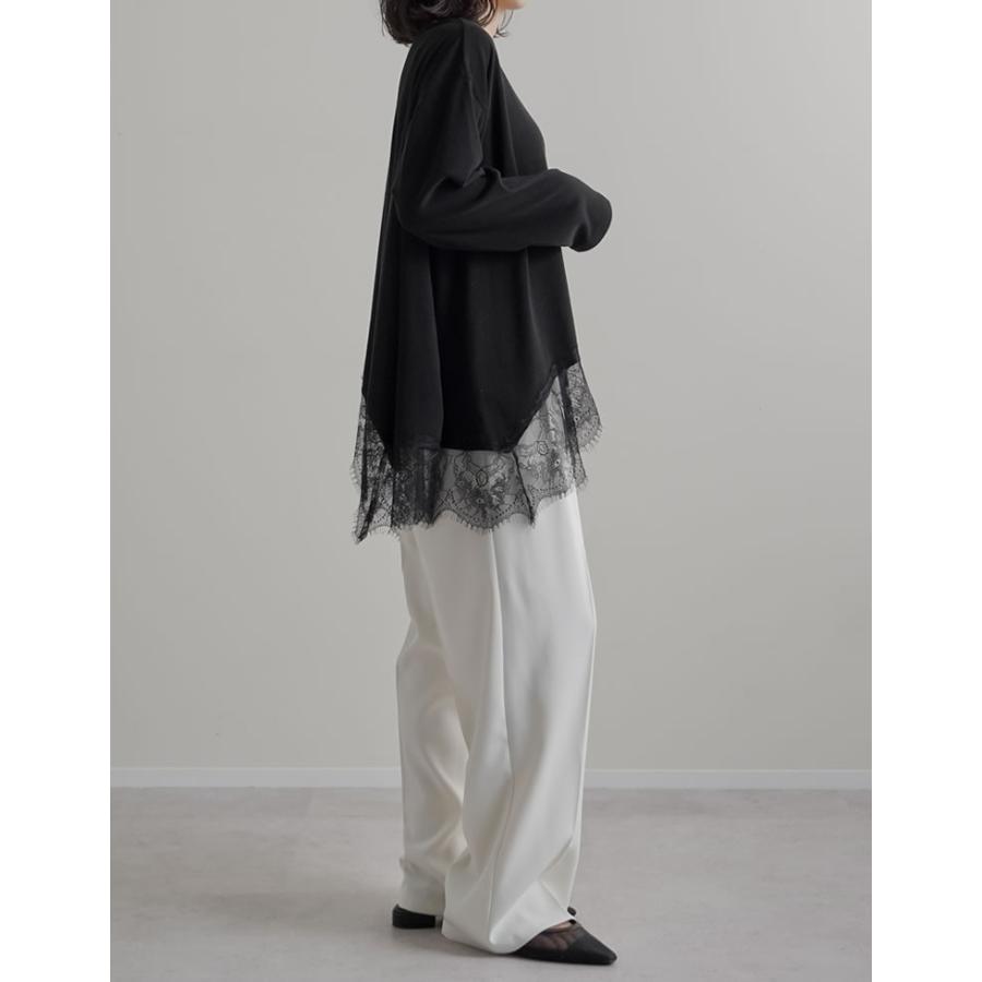 トップス チュニック レディース 2色 M/L カットソー ロンT レースデザイン ボートネック 体型カバー オーバーサイズ 春夏 | Re:EDIT | 18