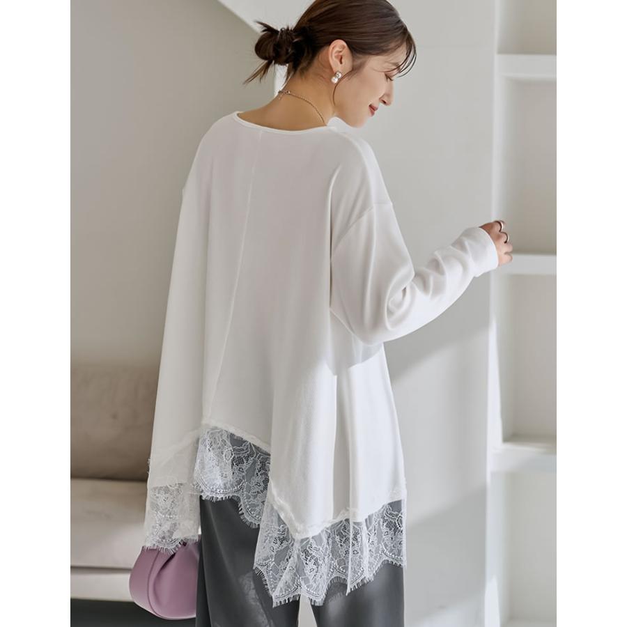 トップス チュニック レディース 2色 M/L カットソー ロンT レースデザイン ボートネック 体型カバー オーバーサイズ 春夏 | Re:EDIT | 06