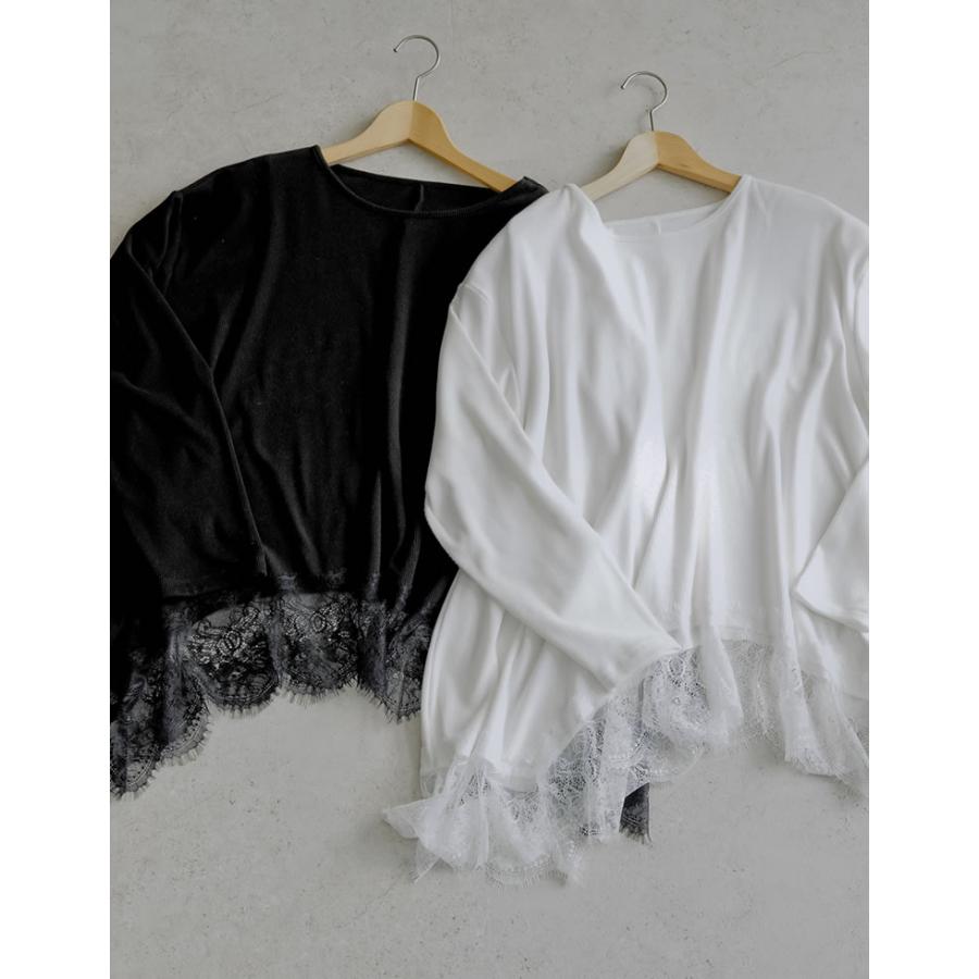 トップス チュニック レディース 2色 M/L カットソー ロンT レースデザイン ボートネック 体型カバー オーバーサイズ 春夏 | Re:EDIT | 07