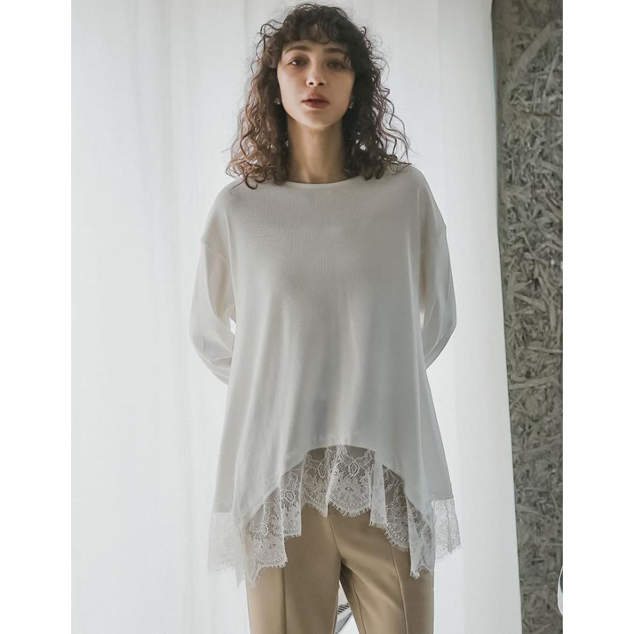 トップス チュニック レディース 2色 M/L カットソー ロンT レースデザイン ボートネック 体型カバー オーバーサイズ 春夏 | Re:EDIT | 08