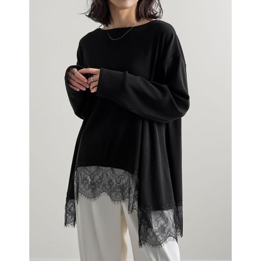 トップス チュニック レディース 2色 M/L カットソー ロンT レースデザイン ボートネック 体型カバー オーバーサイズ 春夏 | Re:EDIT | 09