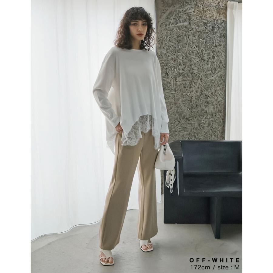 トップス チュニック レディース 2色 M/L カットソー ロンT レースデザイン ボートネック 体型カバー オーバーサイズ 春夏 | Re:EDIT | 11