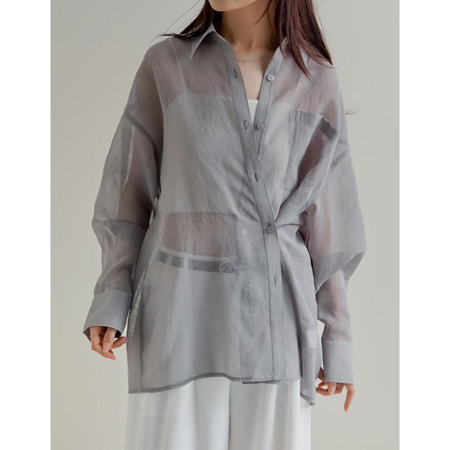 ブラウス レディース トップス シャツ M/L シアー 羽織り 2WAYシャツ 透け感 体型カバー 胸ポケット 春夏[mb] | Re:EDIT | 08