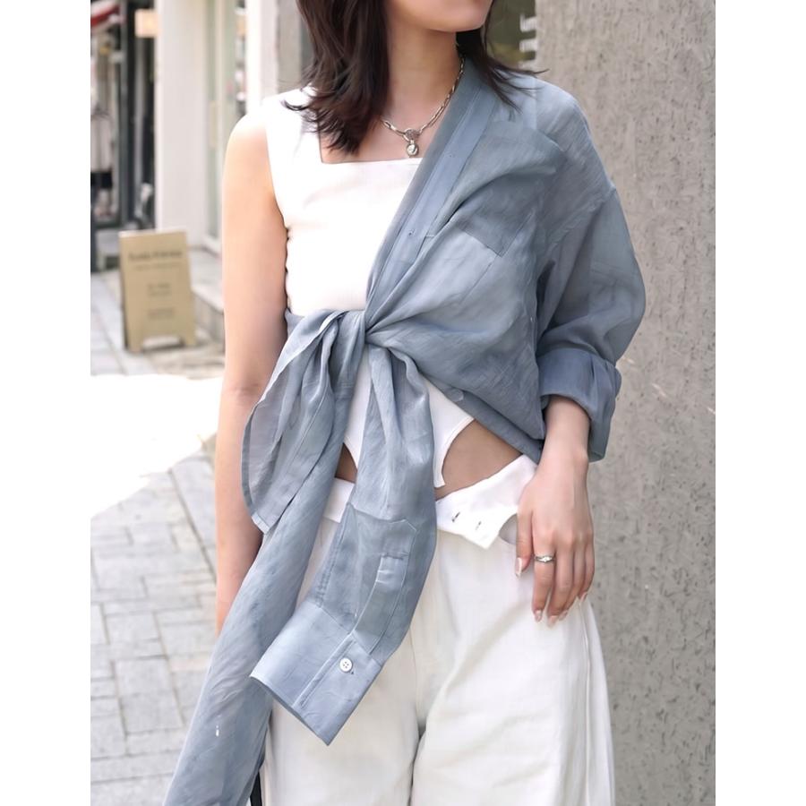 ブラウス レディース トップス シャツ M/L シアー 羽織り 2WAYシャツ 透け感 体型カバー 胸ポケット 春夏[mb] | Re:EDIT | 13