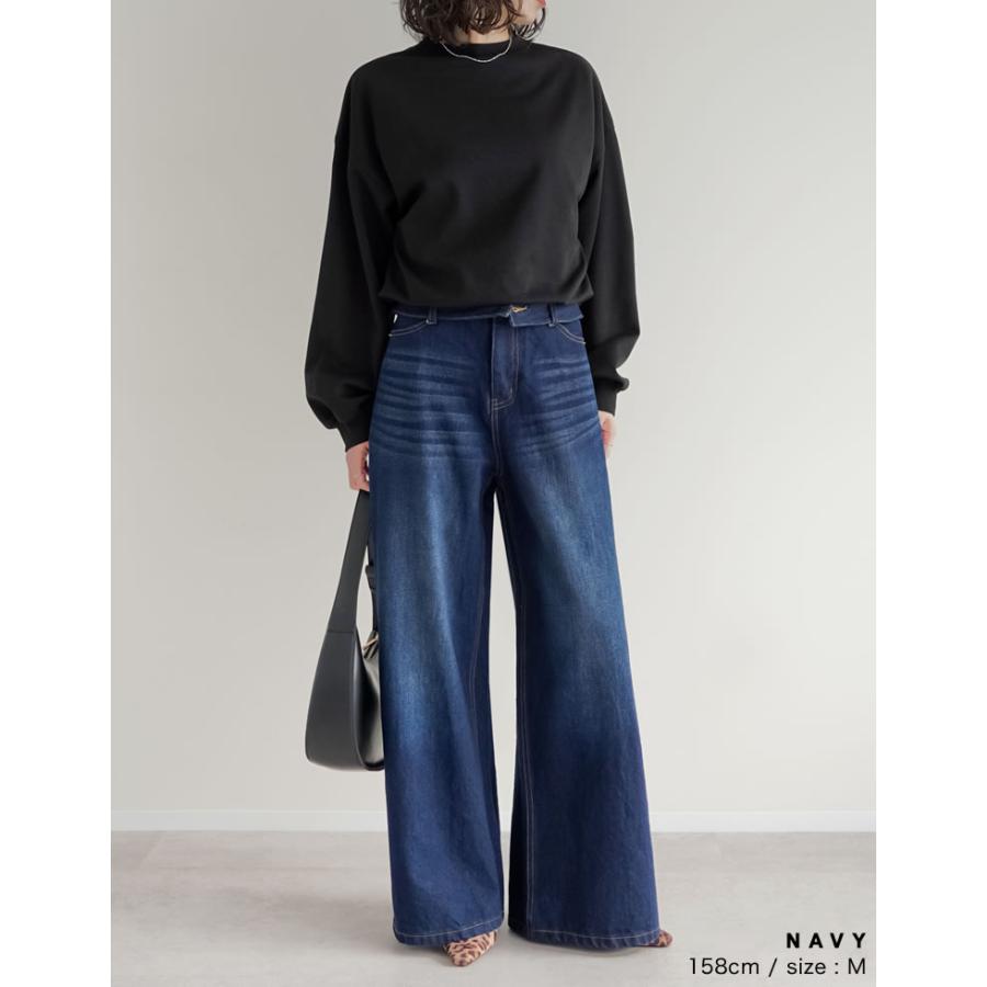 デニム レディース パンツ 低身長 高身長 ワイドデニム ジーンズ 折り返し 体型カバー バギーパンツ ポケットあり 春夏 | Re:EDIT | 15