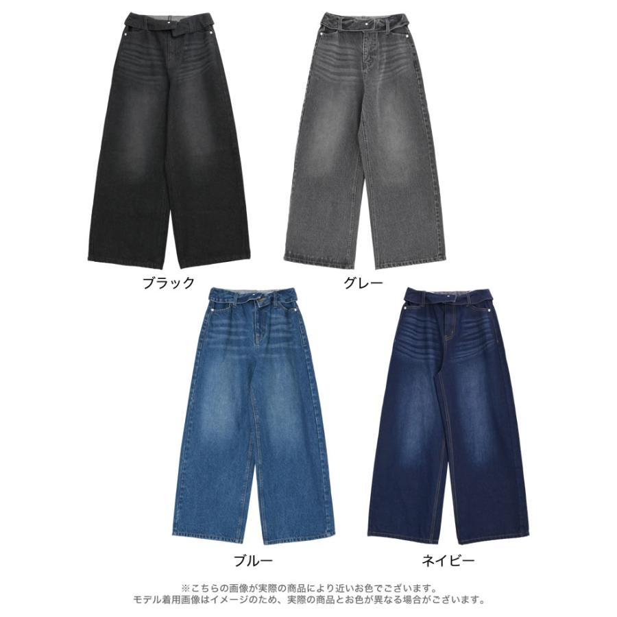 デニム レディース パンツ 低身長 高身長 ワイドデニム ジーンズ 折り返し 体型カバー バギーパンツ ポケットあり 春夏 | Re:EDIT | 21