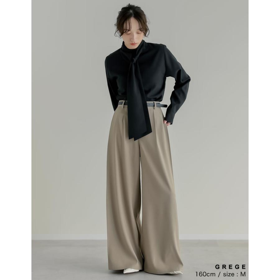 パンツ スラックス ワイドパンツ レディース 5色 低身長 高身長 体型カバー ウエストバッグゴム ポケットあり 春夏 | Re:EDIT | 21